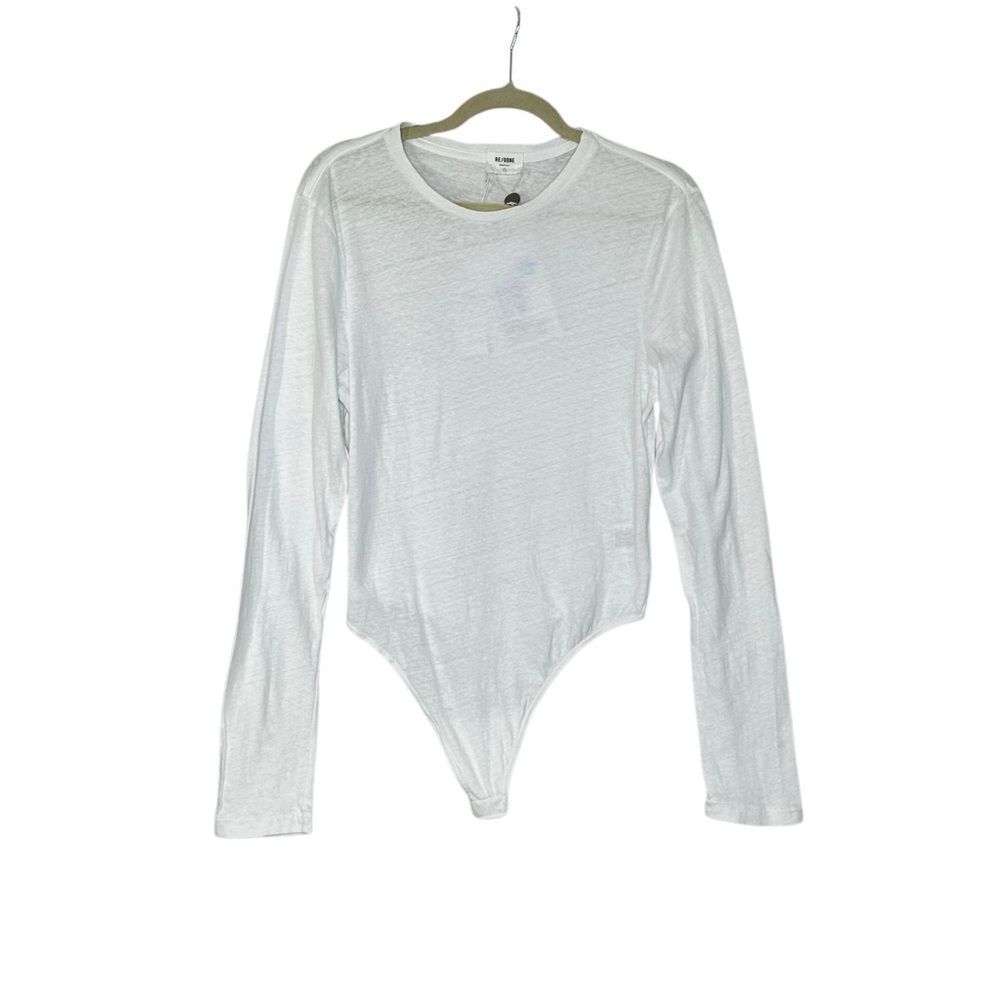 Re/DONE White Long Sleeve Boatneck Bodysuit Tee Shirt | L